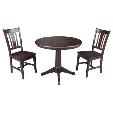 International Concepts Round 36 in Round Extension Dining Table with 2 San Remo Chairs, Rich Mocha, 36 in W, 48 in L, Wood K15-36RXT-27B-C10-2